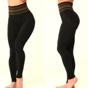 Sankom Black And Gold Leggings, Posture Correction Yoga Pants.